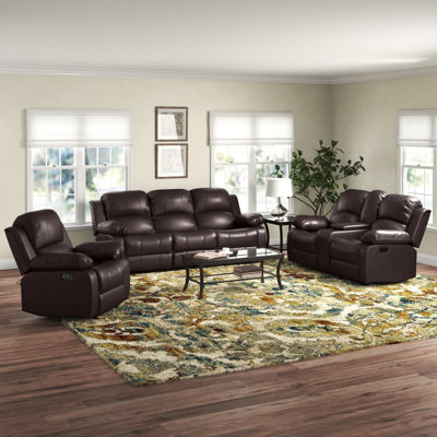 Laddonia Brown Semi PU And PVC 3-Piece Couch Living Room Sofa Set