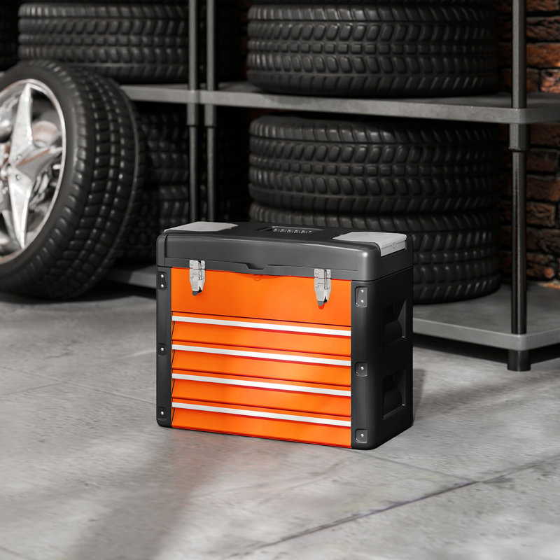 HOMCOM 4 Drawers Large Tool Box Powder Coated, Orange