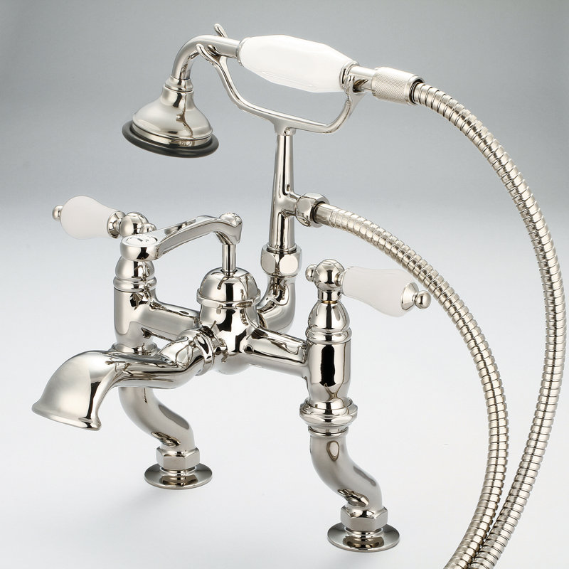 Stonington Deck Tub Spout, Porcelain Lever Handles, Polished Nickel