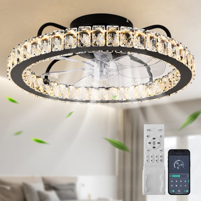 50cm Dimmable Crystal Ceiling Fan with LED Light and Remote Control and APP