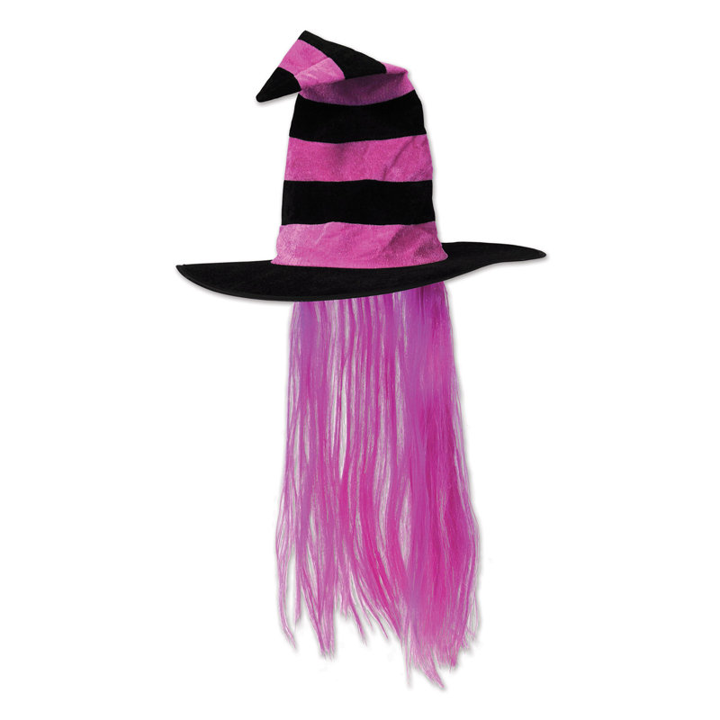 Chapeau de sorcière d'Halloween avec cheveux, Rose