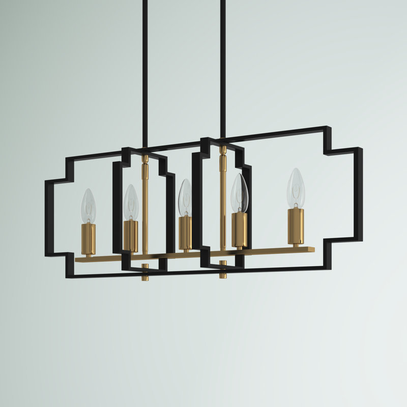 Bartow 5 - Light 29.5"W Dimmable Square / Rectangle Chandelier, Black/Gold