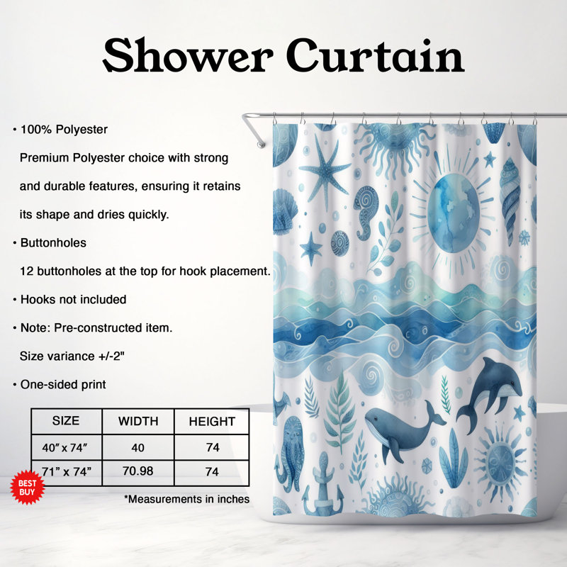 Rideau de douche 1 pièce Dhara Aqua Whirl, H 74 po x l 40 po