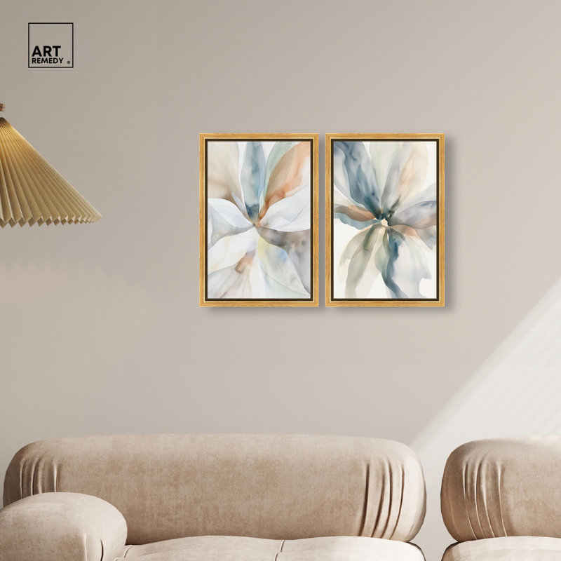 Ensemble de toiles d'art abstrait bleu par Art Remedy, cadre noir, 10 x 15, Gold Frame, 16" H x 11" W