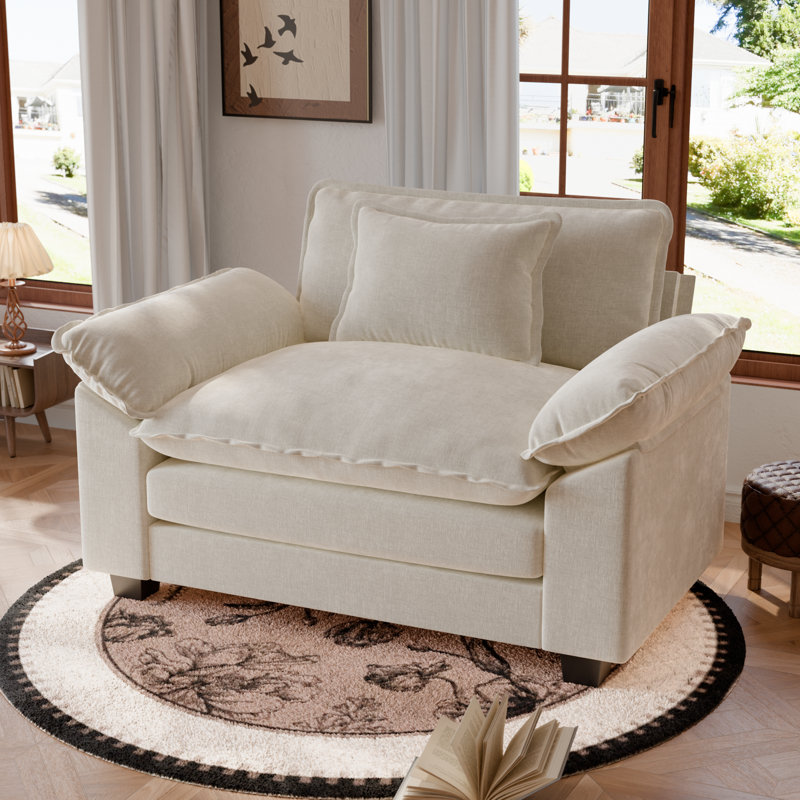 49.5'' W Oversized Accent Chair, Comfy Single Sofa Chair, Upholstered Reading Armchair With Accent Pillow & Removable Cushions-Beige