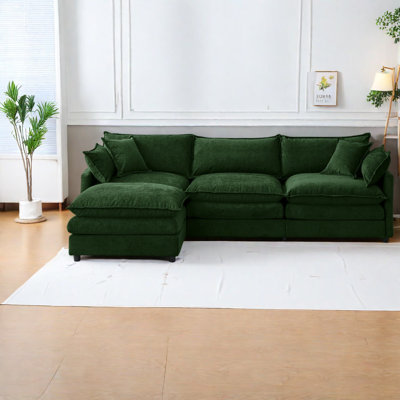 Canapés modulaires confortables, revêtement en chenille verte, idéal pour les espaces familiaux