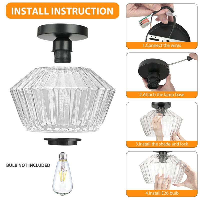 9" Ultra-Modern Flush Mount Lighting with Glass Shade Black Fixture Ceiling Light for Living Room Bedroom Hallway, Black