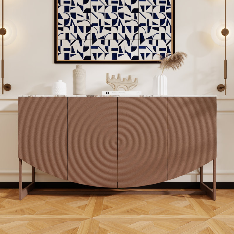 Buffet moderne à texture ondulée en bois avec tablettes ajustables
