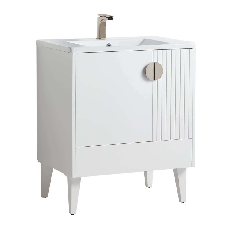 Ensemble de meuble-lavabo simple 30 po Saimah, Blanc mat, Nickel satiné