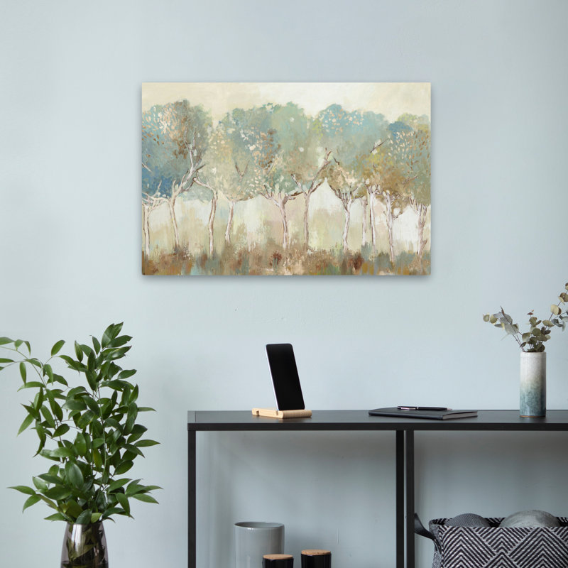 Lumière du soleil dorée paysage arbre nature painterly art impressionniste contemporain, H 24 po x l 16 po