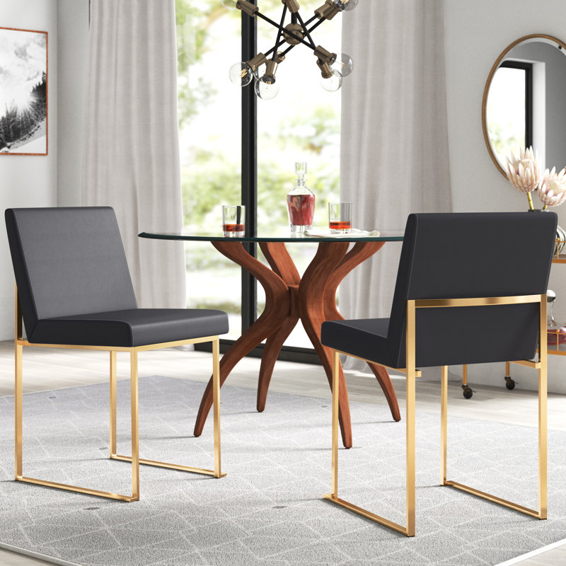 Chaise d'appoint Ernestine, Similicuir noir, Doré