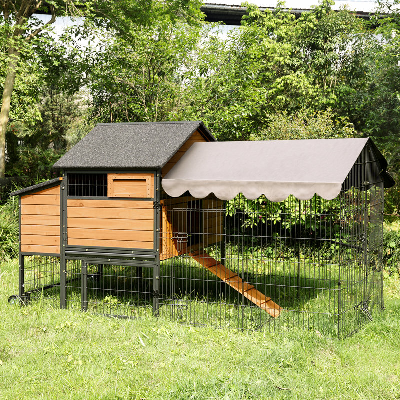85" Movable Wooden and Steel Chicken Coop with Tarp Roof