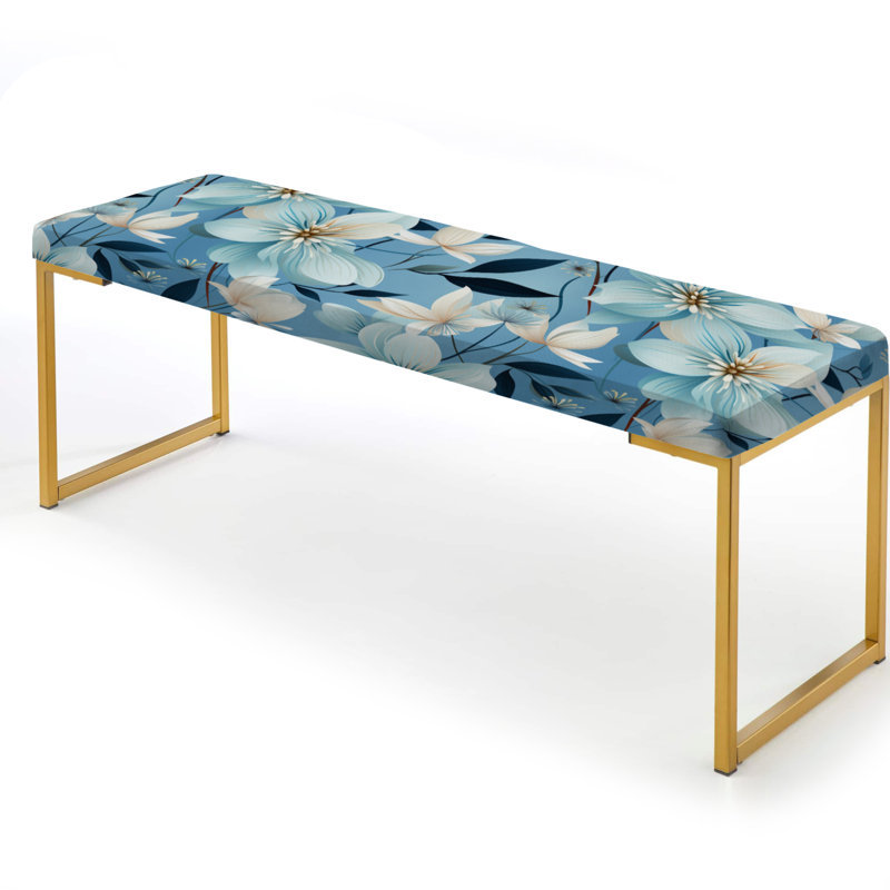 Banc floral rembourré or, Blue Coastal Harmony Floral Pattern IV