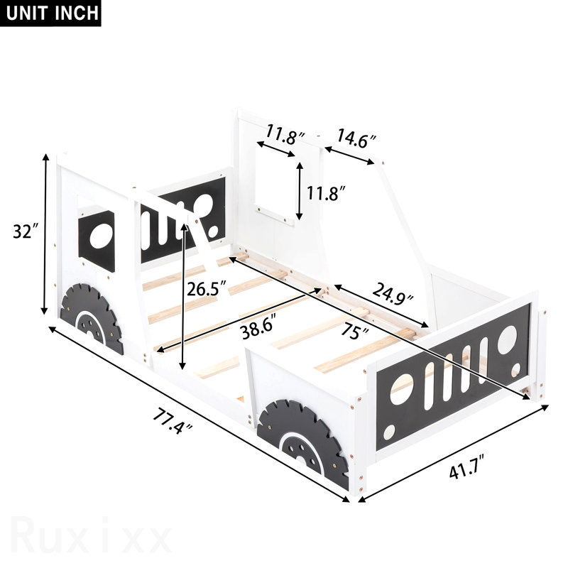 Twin Size Classic Car-Shaped Platform Bed with Wheels,White, Twin, White