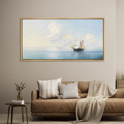 «Coastal Beach Vintage Maritime Adventure Classic Ship At Sea Antique Retro Fine Art», reproduction d'art encadrée décorative