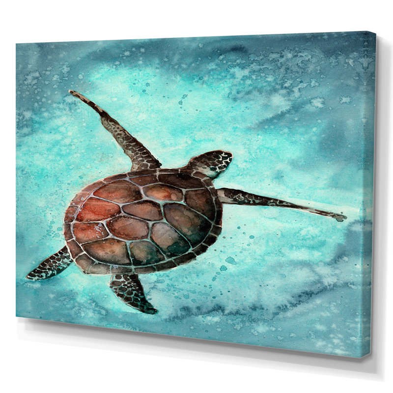 Tortue de mer colorée nageant dans l'océan - reproduction sur toile, Toile tendue, H 24 po x l 32 po