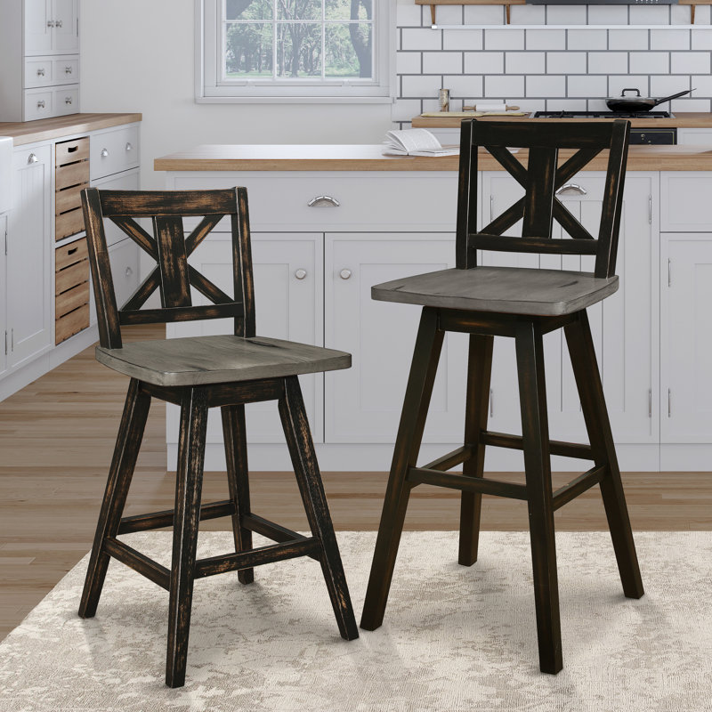 Chaises à hauteur de comptoir (de 2), pivotant à 360 degrés noir, 2 chaises pivotantes en bois d'hévéa massif d'aspect rustique, attrait en bois