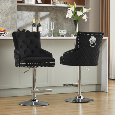 Jakhai Swivel Upholstered Velvet Adjustable Height Counter Stool with Stainless Steel Frame