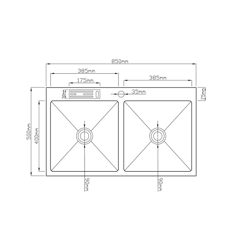 Belfry Kitchen Murphy 500mm W Double Bowl Stainless Steel Kitchen Sink with 1 Faucet Hole