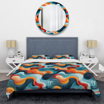 Ensemble de housse de couette Blue and Orange Swirling Waves Harmony I