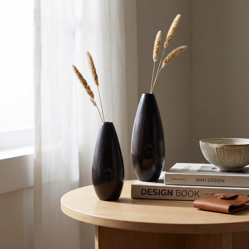 Ebony Wood Vase - Rarico Range, 6.3"