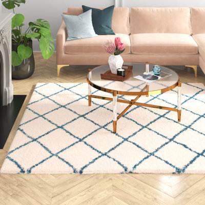 Feltner Geometric Ivory/Slate Blue Area Rug