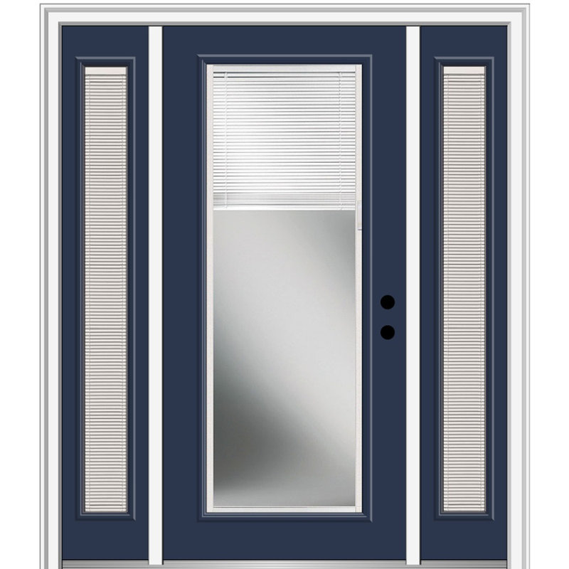 Porte d'entrée pré-suspendue en fibre de verre préfinie lisse, H 80 po x l 60 po x P 1,75 po, Naval