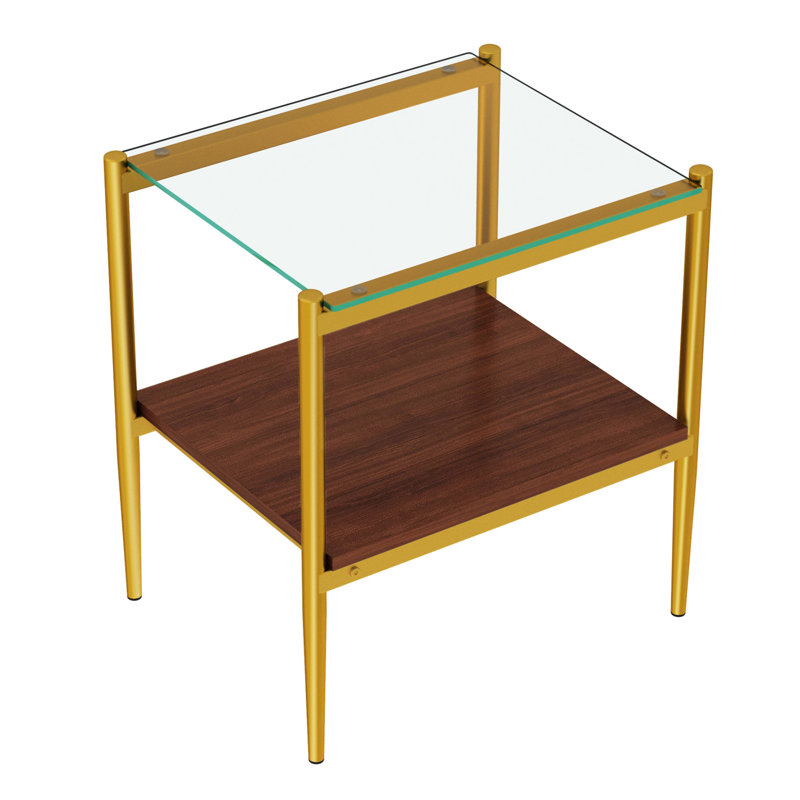 2-piece Modern End Tables Rectangle Side Table with Tempered Glass Top & MDF Storage Shelf, Living Room Accent Tables, Clear