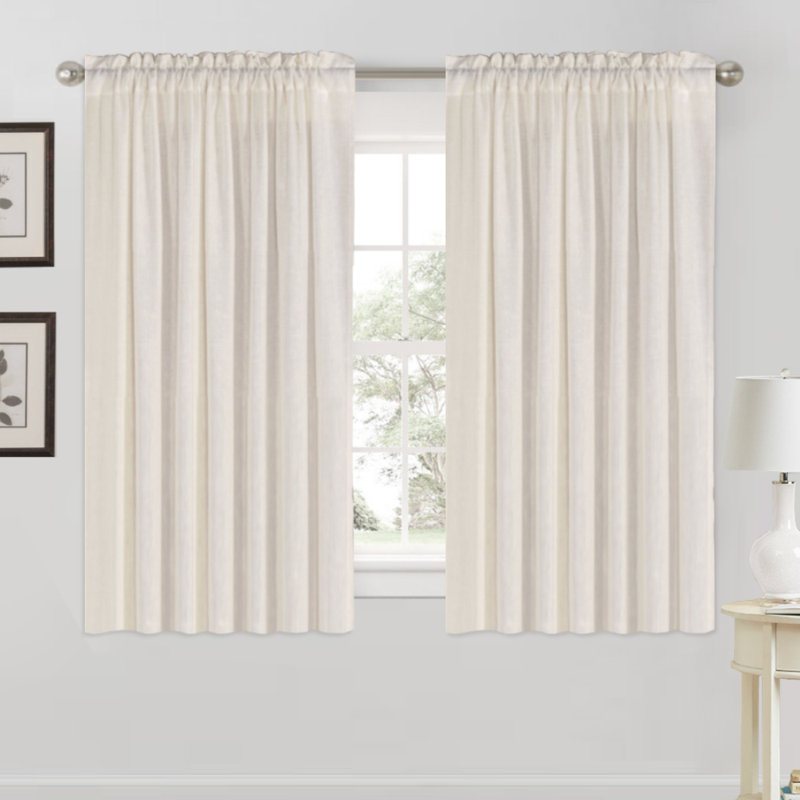 Paire de rideaux semi-transparents en polyester avec passe-tringle Joe , Naturel, L 52 po x L 84 po