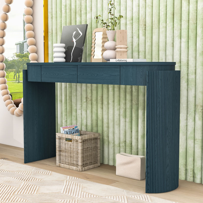 Console rétro en bois avec deux tiroirs dissimulés, Marine