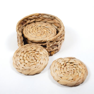 Ensemble de sous-verres en tressage naturel avec support