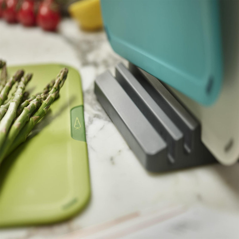 4-Piece Colour Coded Chopping Board Set With Storage Stand, Multicolour
