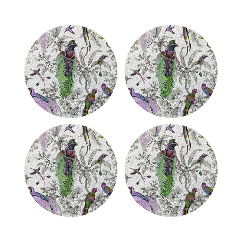 Audubon Exotica Vegan Leather Round Placemats, Lilac Green