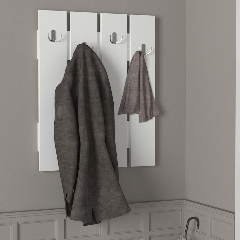 Modern White Hall Stand with Hanging Coat Rack & Multiple Shelves, 25.6 x 31.5 x 1.4 inches | 100% Melamine Coated Particle Board, Durable & Stylish | Wall-Mountable Design, Perfect for Entryways & Small Spaces