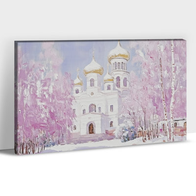 Grand paysage d'hiver, art mural sur toile, peinture de cathédrale, arbre de Noël enneigé, œuvre d'art rétro sur toile pour le salon, chambre à coucher, bureau à domicile, 20 po x 30 po