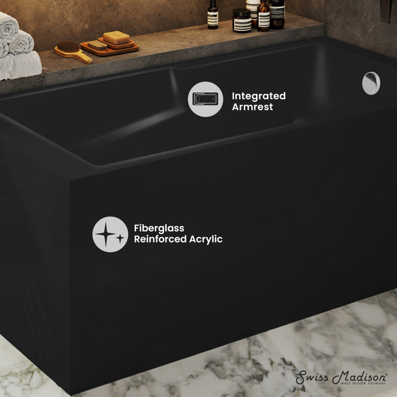 Claire 60 X 32 Drain Soaking Alcove Corner Apron Bathtub, Right, Matte Black