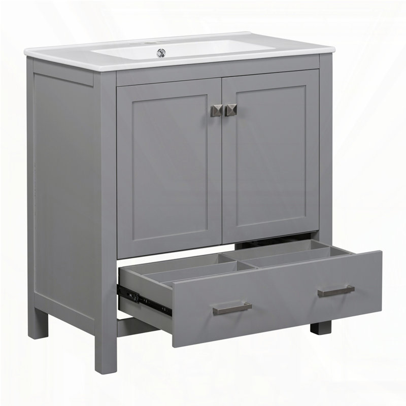Ensemble de meuble-lavabo double 60 po, Gris, Argent