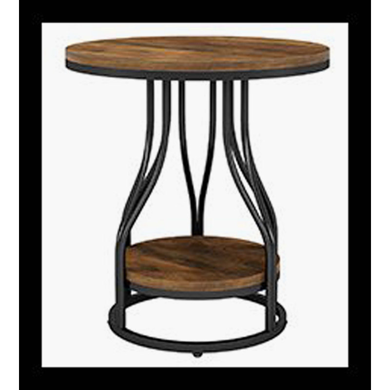 Table de bout à 2 niveaux, table d'appoint ronde avec structure en métal, Brun, Noir