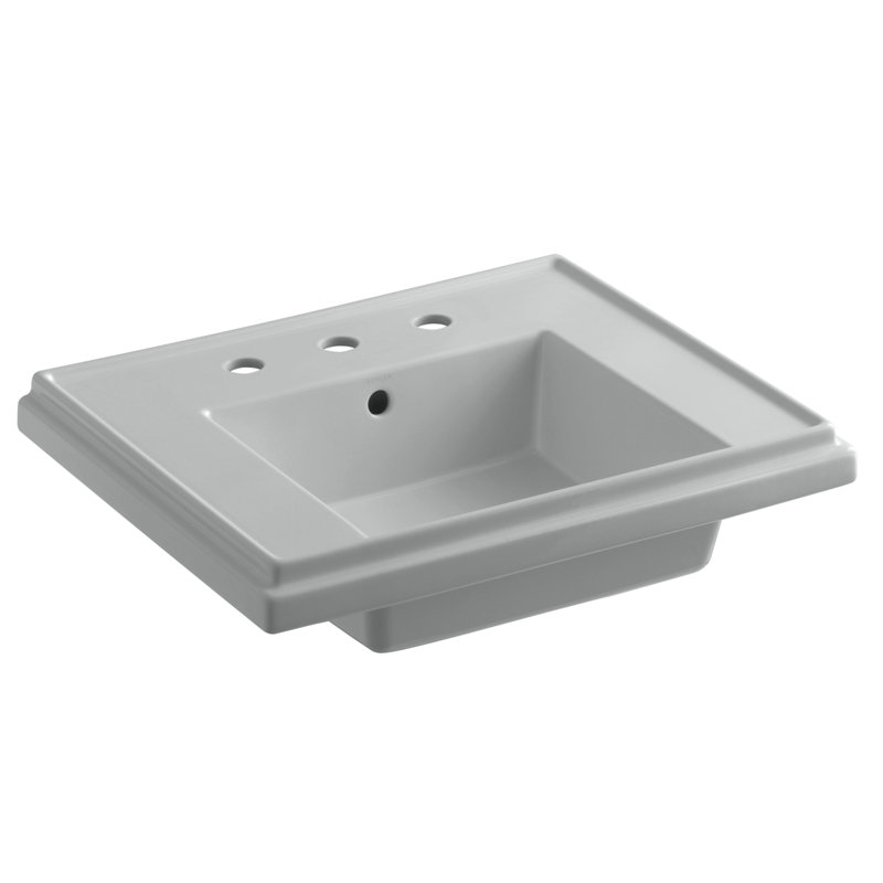 Tresham Ceramic 24" Pedestal Bathroom Sink with Overflow, Ice Grey, Widespread Faucet