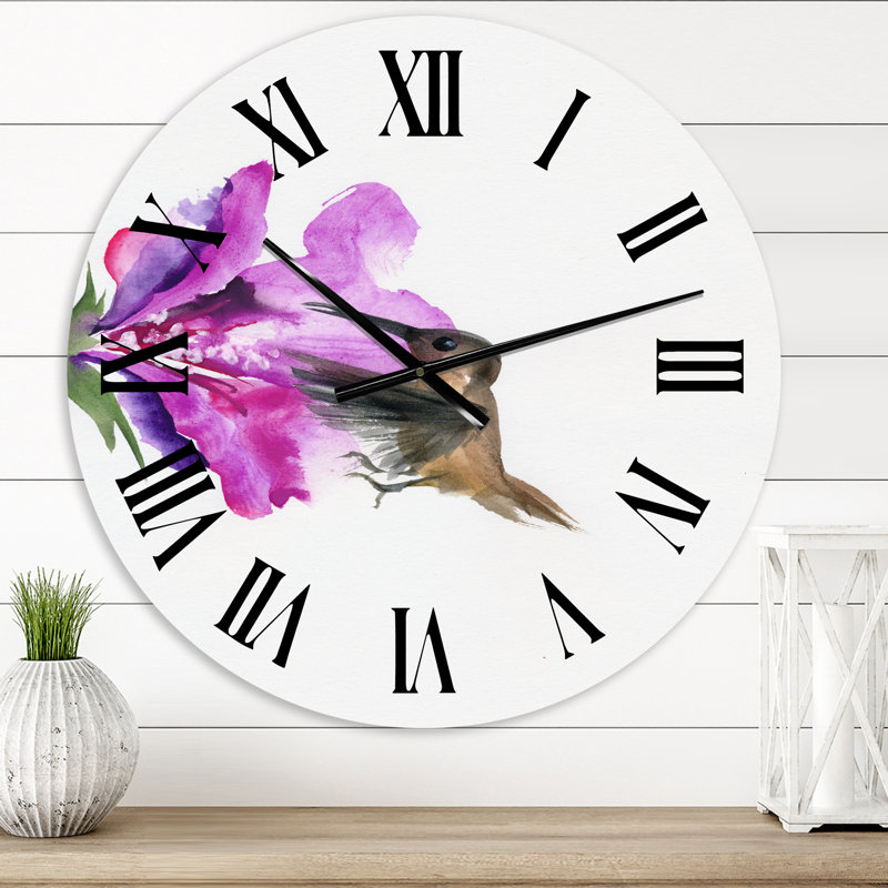 Fuchia VIntage Flower - Horloge murale traditionnelle, Petit