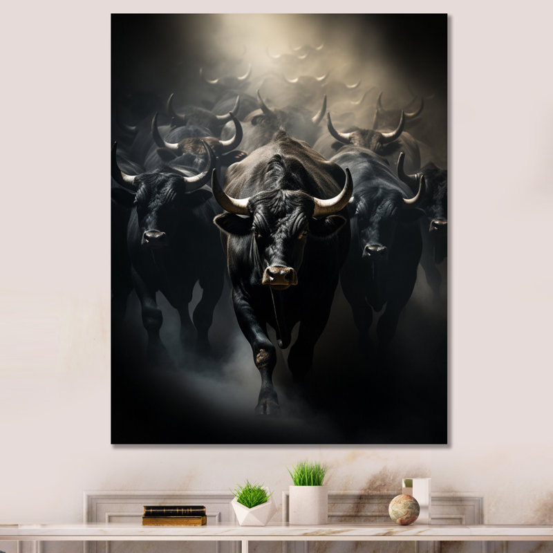 Alnath, bovins, harmonie en monochrome sur toile, H 20 po x l 12 po x P 1 po, Toile tendue