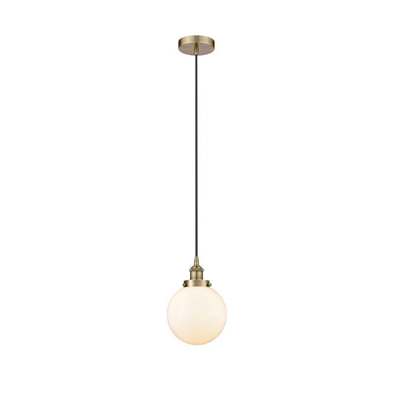 Luminaire suspendu simple à 1 lumière Frederick, H 11,5 po x l 8 po x P 8 po, Blanc, Laiton