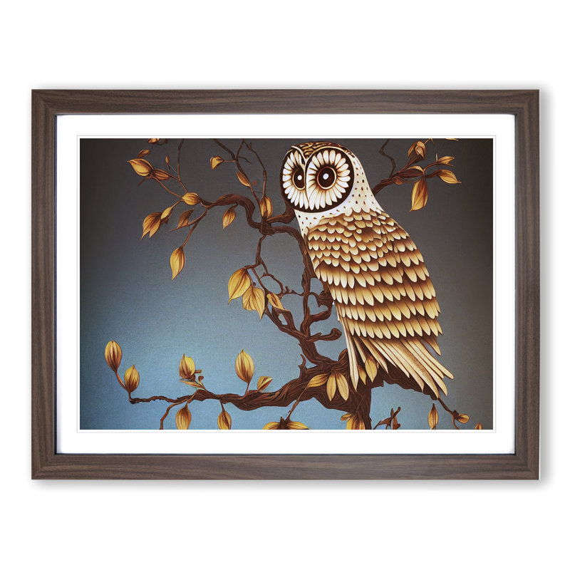 Owl Deco Style - Framed Print, 34cm H x 46cm W x 2cm D, Walnut