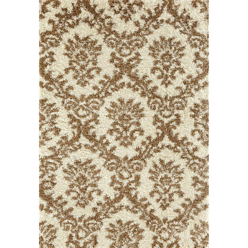 Tapis intérieur/extérieur crème/brun damassé Milne, Rectangle de 2 pi x 3 pi