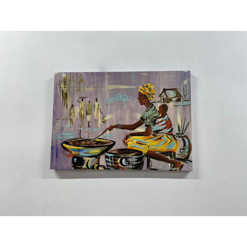 Abstract Art Canvas Featuring an African Mother Cooking as a Beautiful Tribute to Women for Wall Decor, 25 cm H x 35 cm W