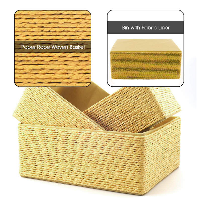 5-Pack Decorative Storage Baskets Stackable Woven Basket with Fabric Liner, Yellow