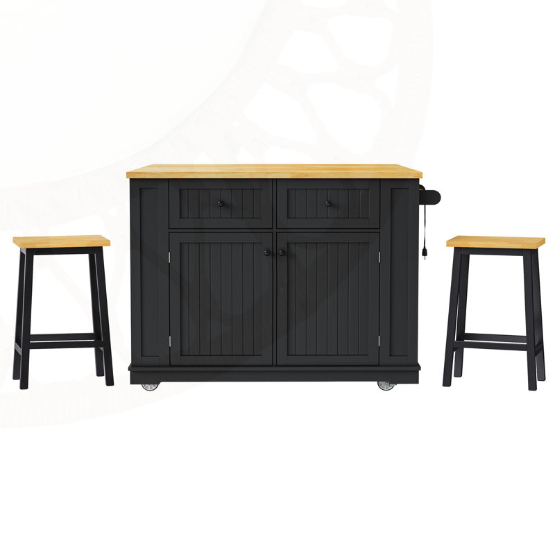48-Inch Large Kitchen Island with Bar Stools, Power Outlet, and Versatile Storage Solutions for Modern Kitchens and Dining Rooms