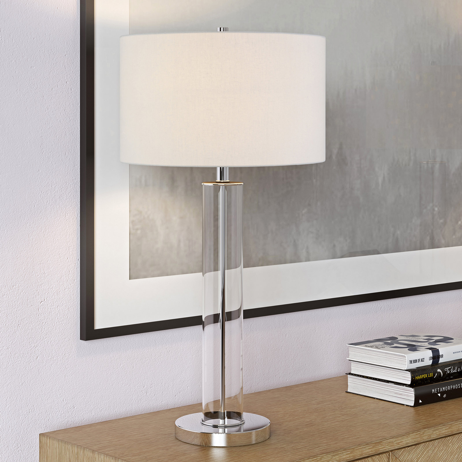 Skye 29.5" Table Lamp, Silver/Clear, White