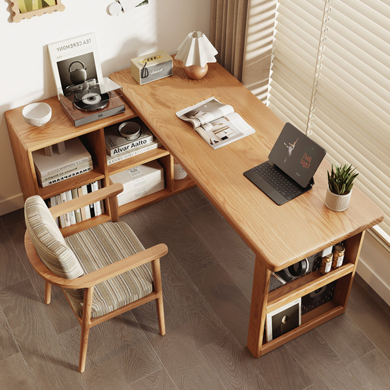 Burlywood + bureau en bois massif en forme de L noir + bureau en fer, H 29,53 po x l 70,87 po x P 21,65 po