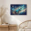Tableau sur toile représentant un violon turquoise orné de lianes florales dorées sous un ciel étoilé-1851164571